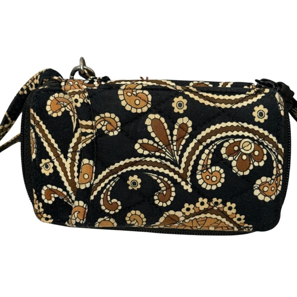 VERA BRADLEY Mini Wallet Wristlet Black Tan Paisley Print ID Holder